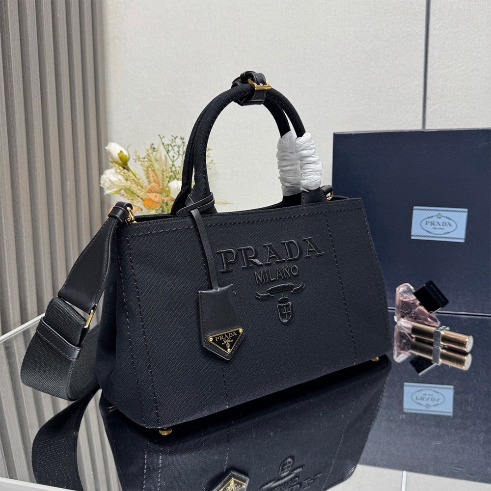 Pra*a Jardiniere large cotton canvas handbag(HIGH-END GRADE)