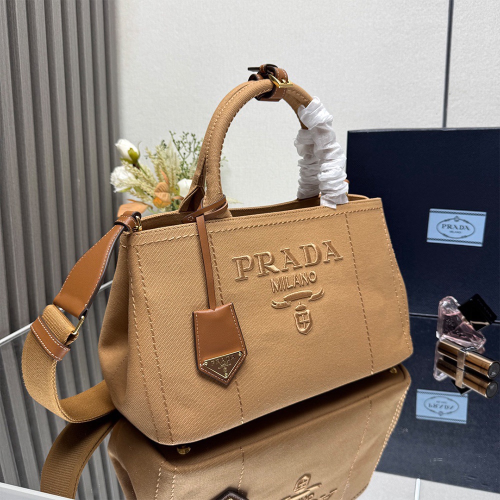 Pra*a Jardiniere large cotton canvas handbag(HIGH-END GRADE)
