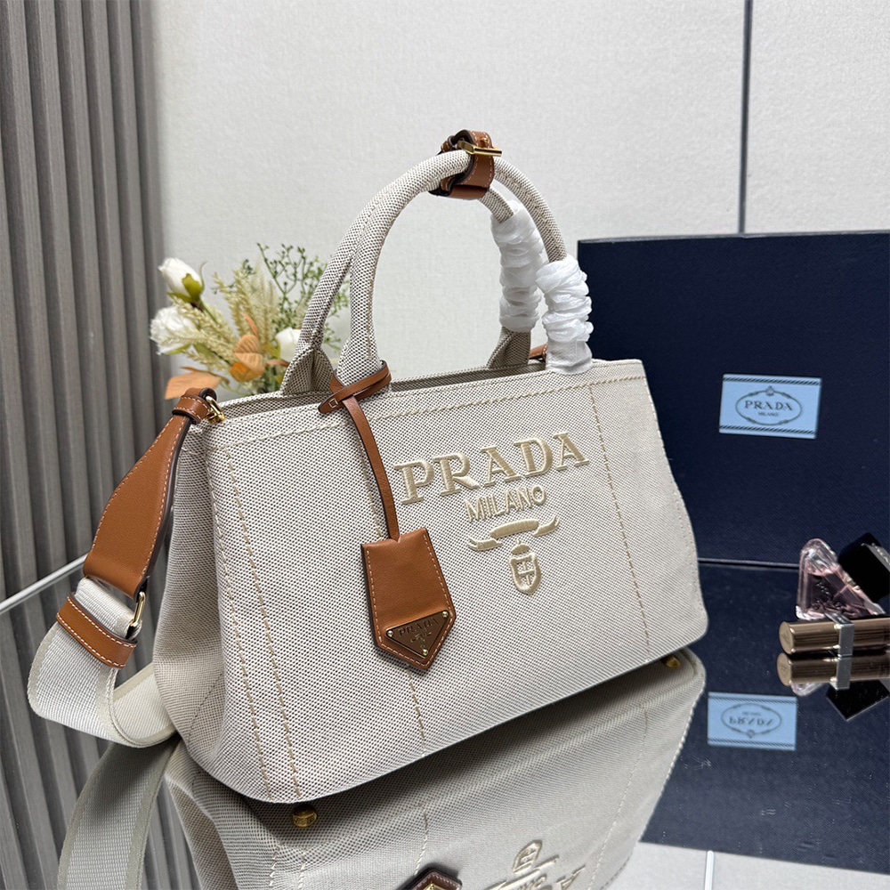 Pra*a Jardiniere large cotton canvas handbag(HIGH-END GRADE)