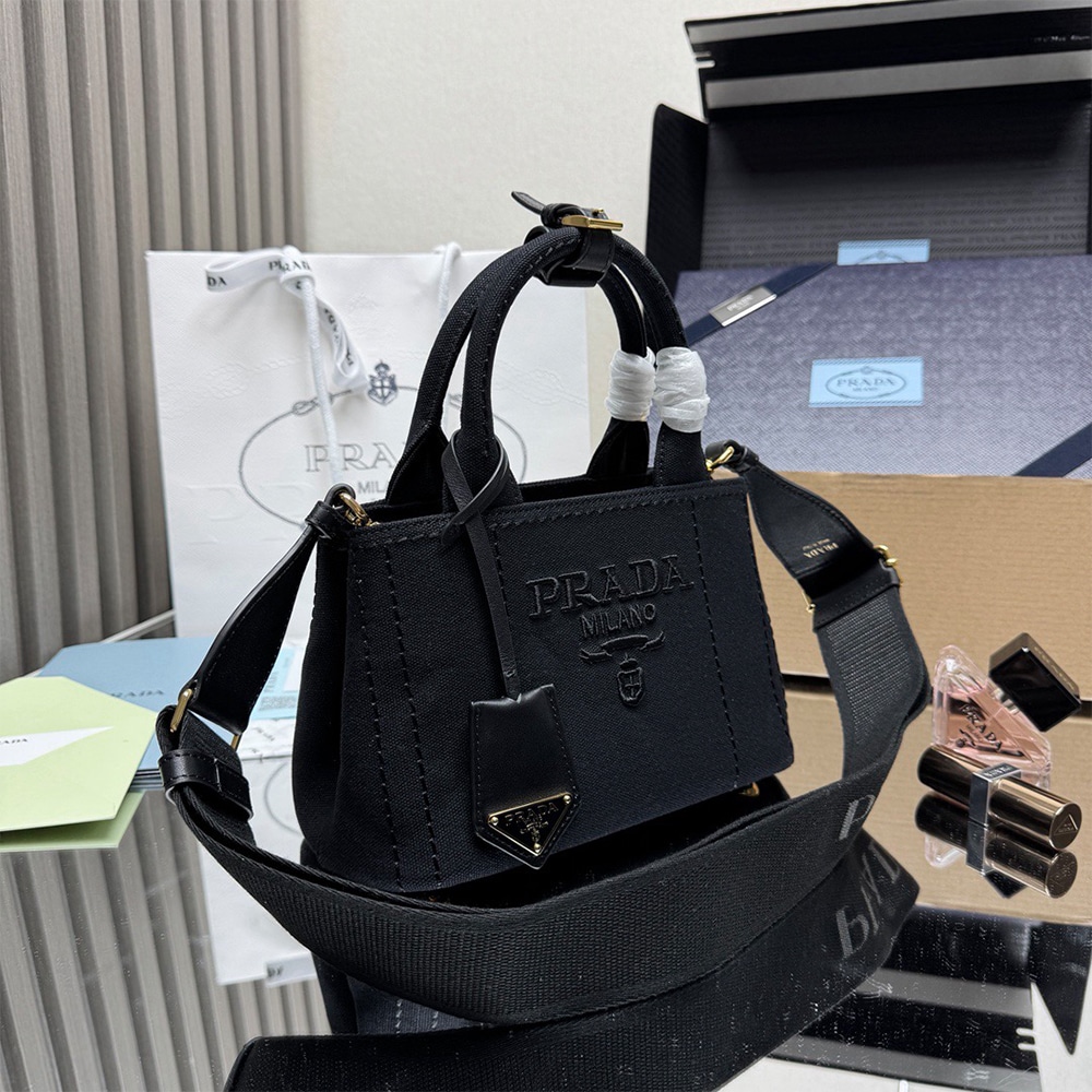Pra*a Jardiniere mini cotton canvas handbag(HIGH-END GRADE)