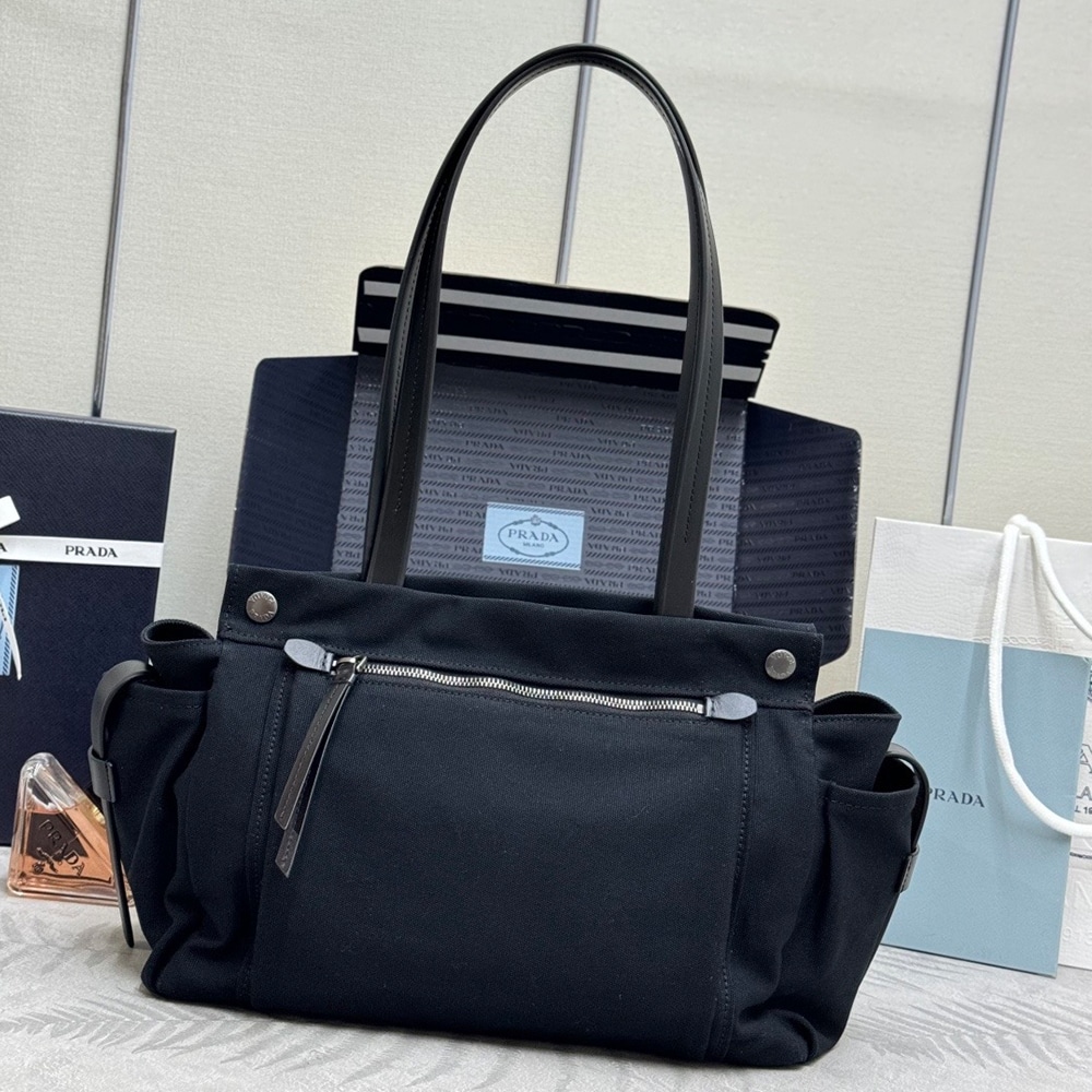 Pra*a Route large canvas and leather tote bag(HIGH-END GRADE)
