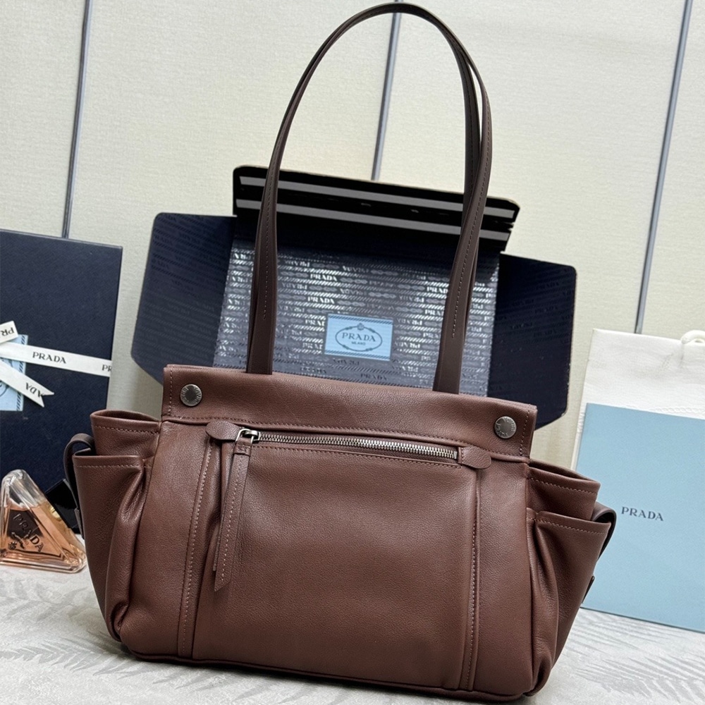 Pra*a Route medium leather tote bag(HIGH-END GRADE)