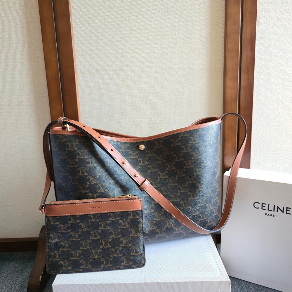 Ce1i*e SOFT SHOPPER BAG IN TRIOMPHE CANVAS AND CALFSKIN(HIGH-END GRADE)