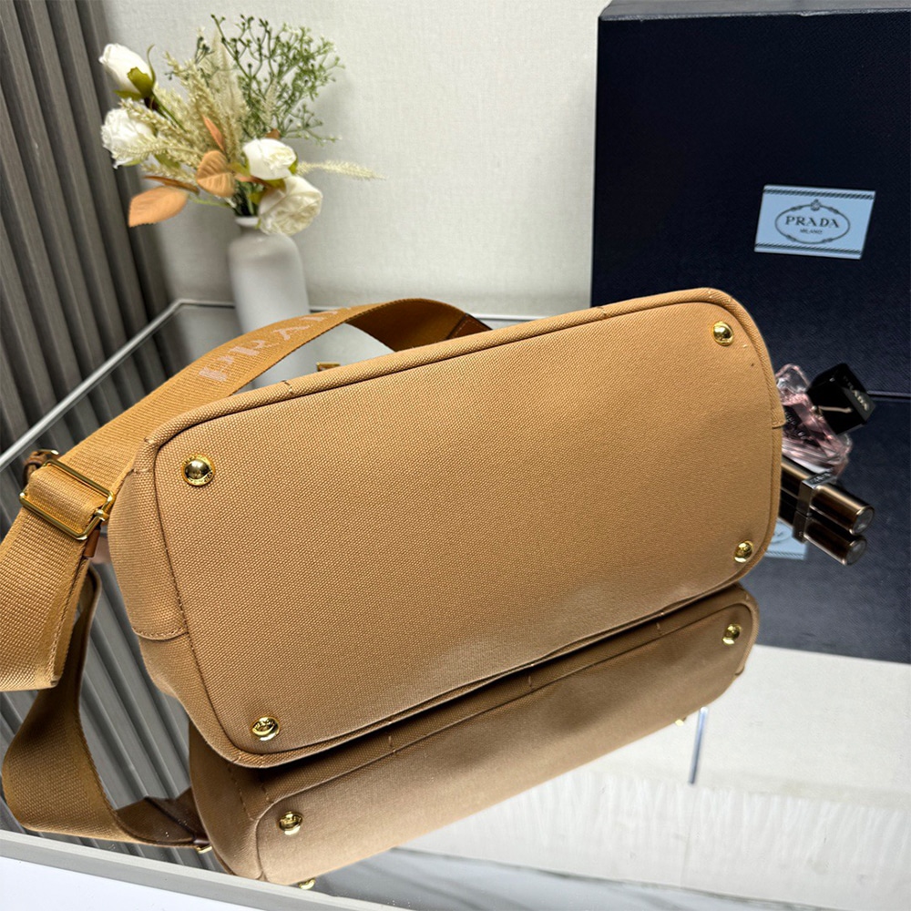 Pra*a Jardiniere large cotton canvas handbag(HIGH-END GRADE)