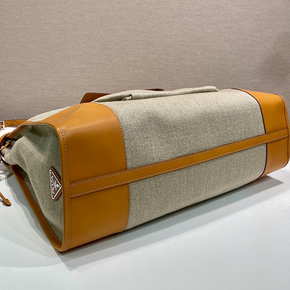 Pra*a Exlarge Bonnie linen and leather tote bag(HIGH-END GRADE)