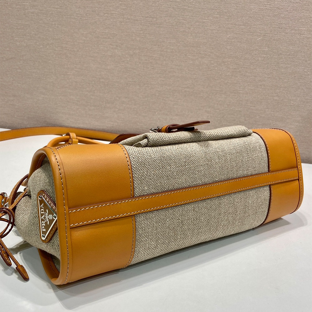 Pra*a Bonnie medium linen and leather handbag(HIGH-END GRADE)