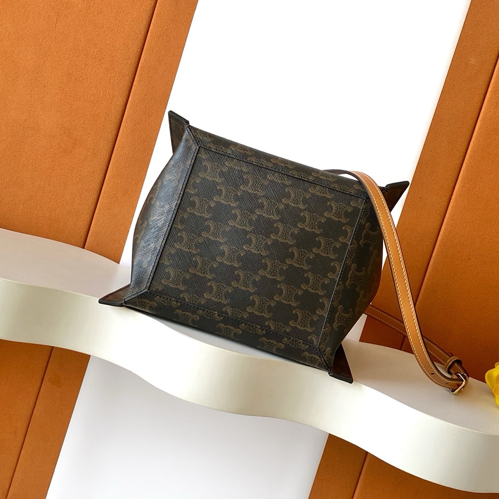 Ce1i*e SMALL CUBE BAG IN Triomphe Canvas and NATURAL Calfskin(HIGH-END GRADE)