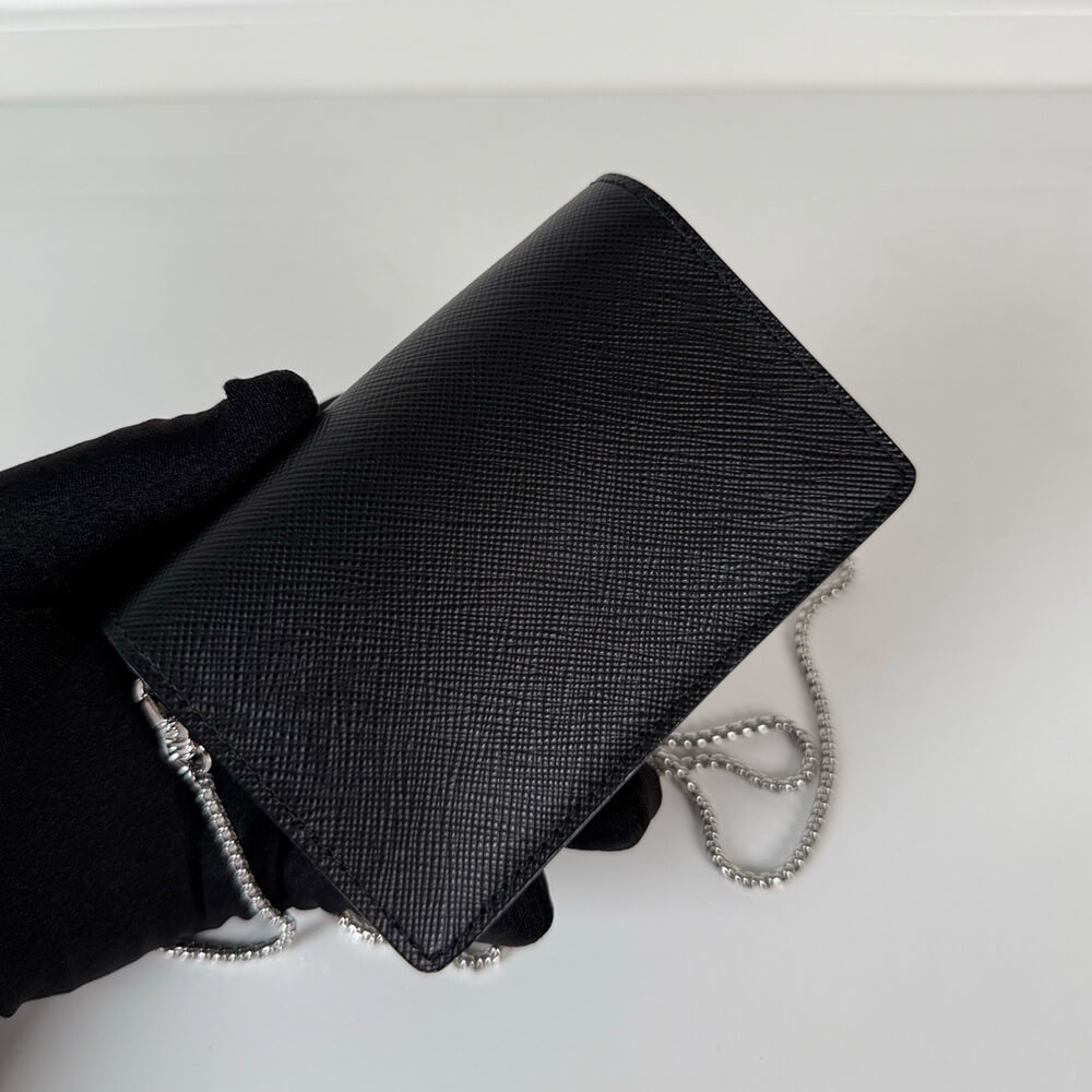 Pra*a Saffiano leather card holder with shoulder strap(HIGH-END GRADE)