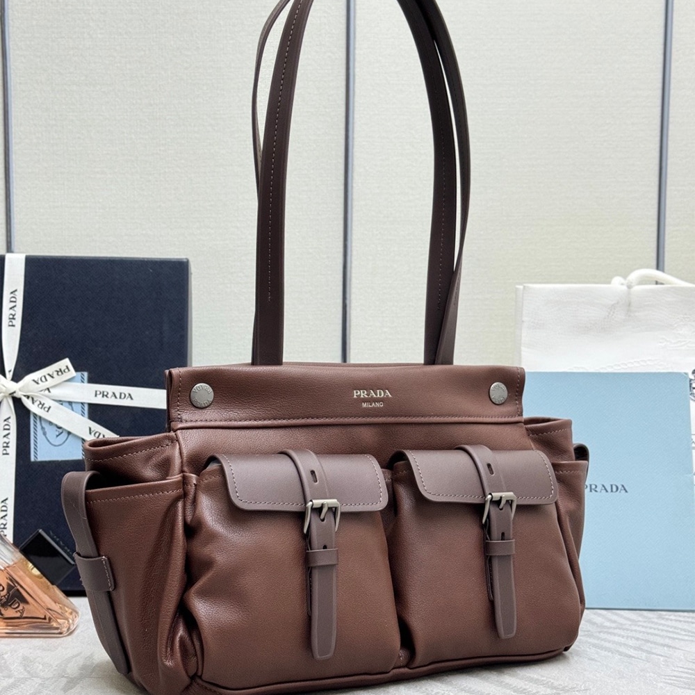 Pra*a Route medium leather tote bag(HIGH-END GRADE)
