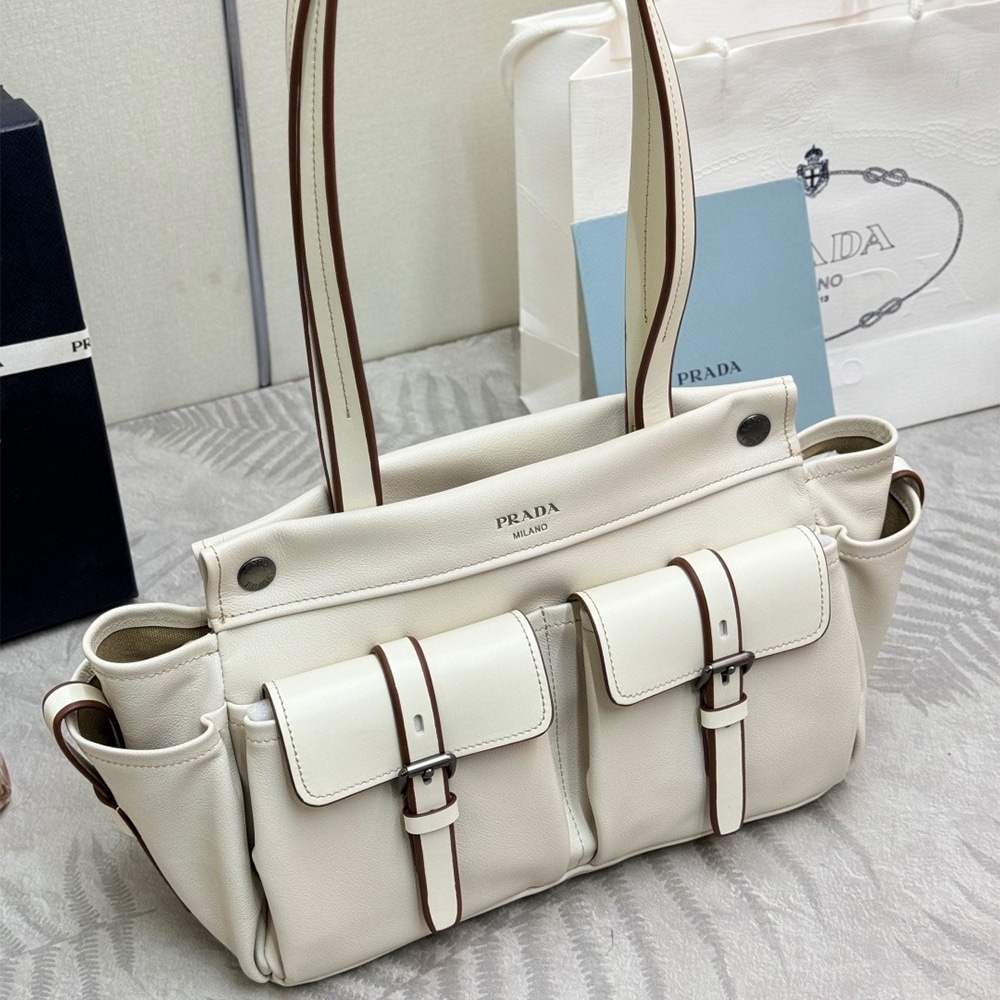 Pra*a Route medium leather tote bag(HIGH-END GRADE)