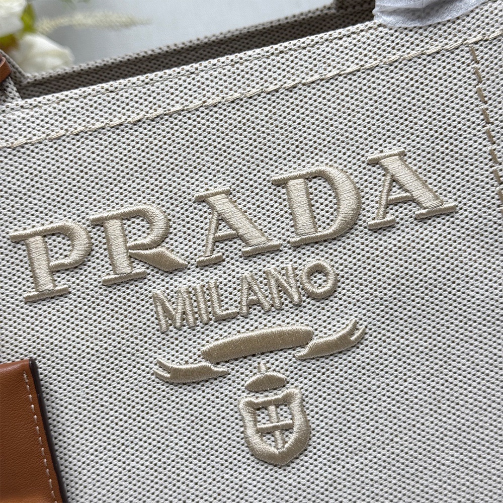 Pra*a Jardiniere large cotton canvas handbag(HIGH-END GRADE)
