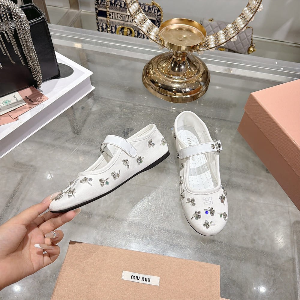 M1um1u Embroidered drill ballerinas (EU SIZE 35-41)