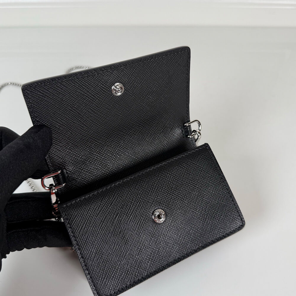 Pra*a Saffiano leather card holder with shoulder strap(HIGH-END GRADE)