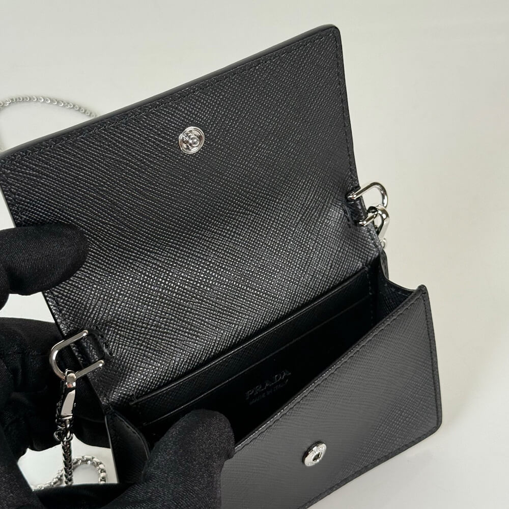 Pra*a Saffiano leather card holder with shoulder strap(HIGH-END GRADE)