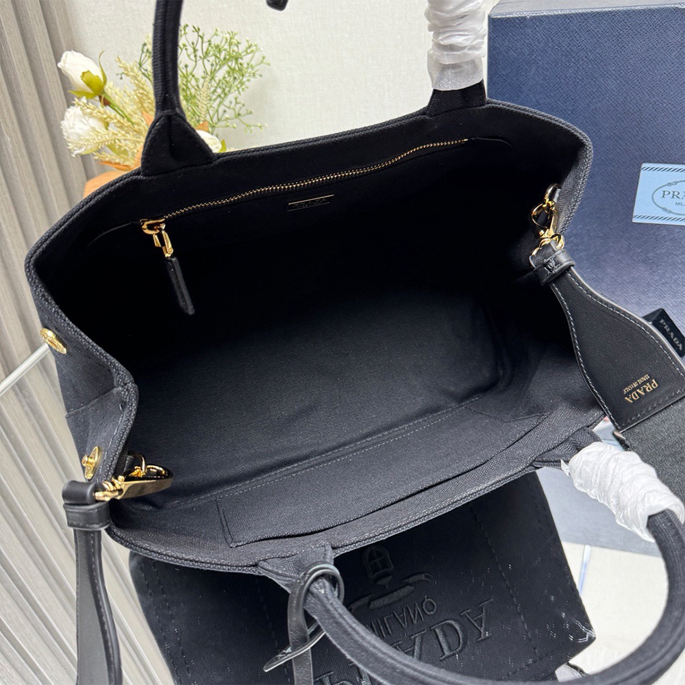 Pra*a Jardiniere large cotton canvas handbag(HIGH-END GRADE)