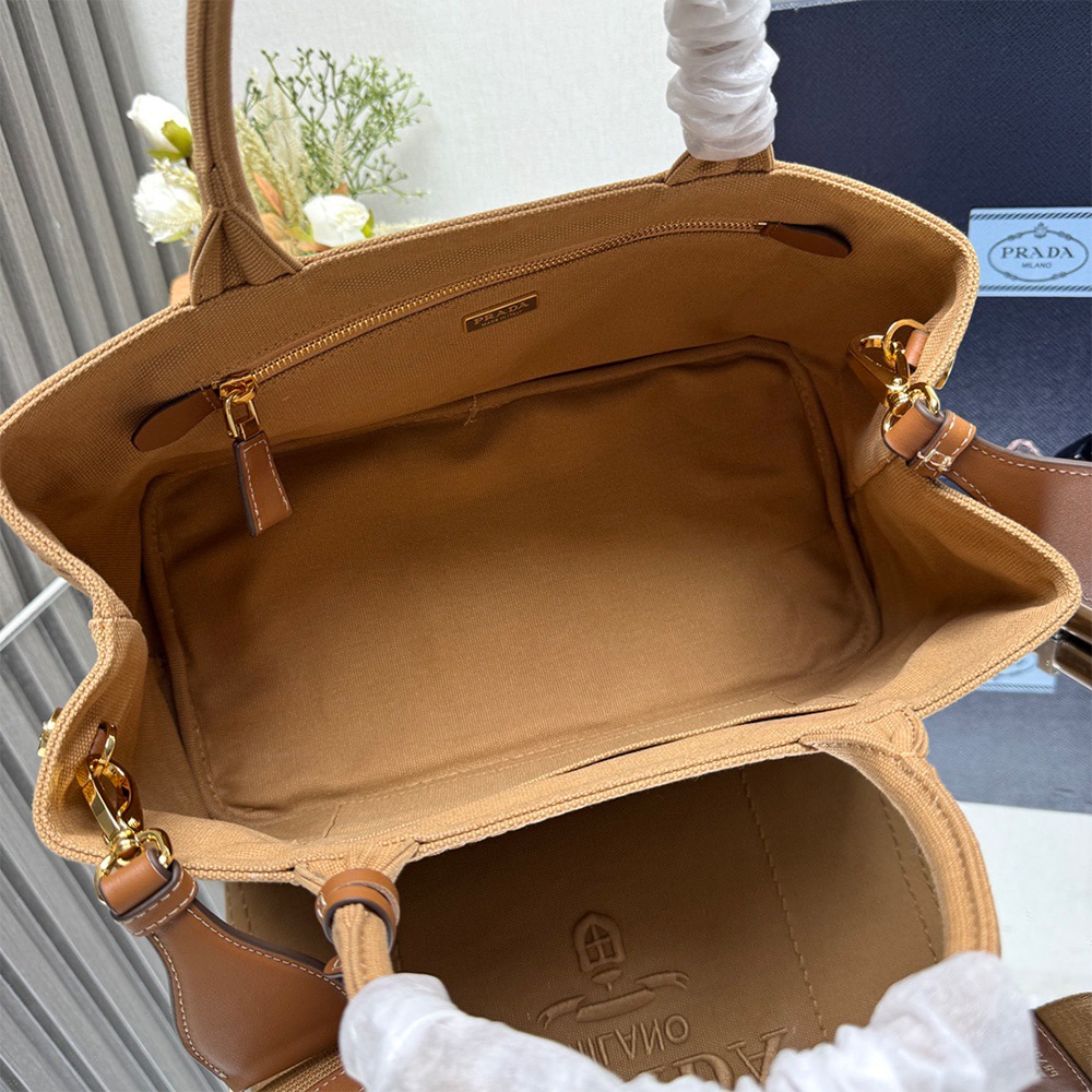 Pra*a Jardiniere large cotton canvas handbag(HIGH-END GRADE)