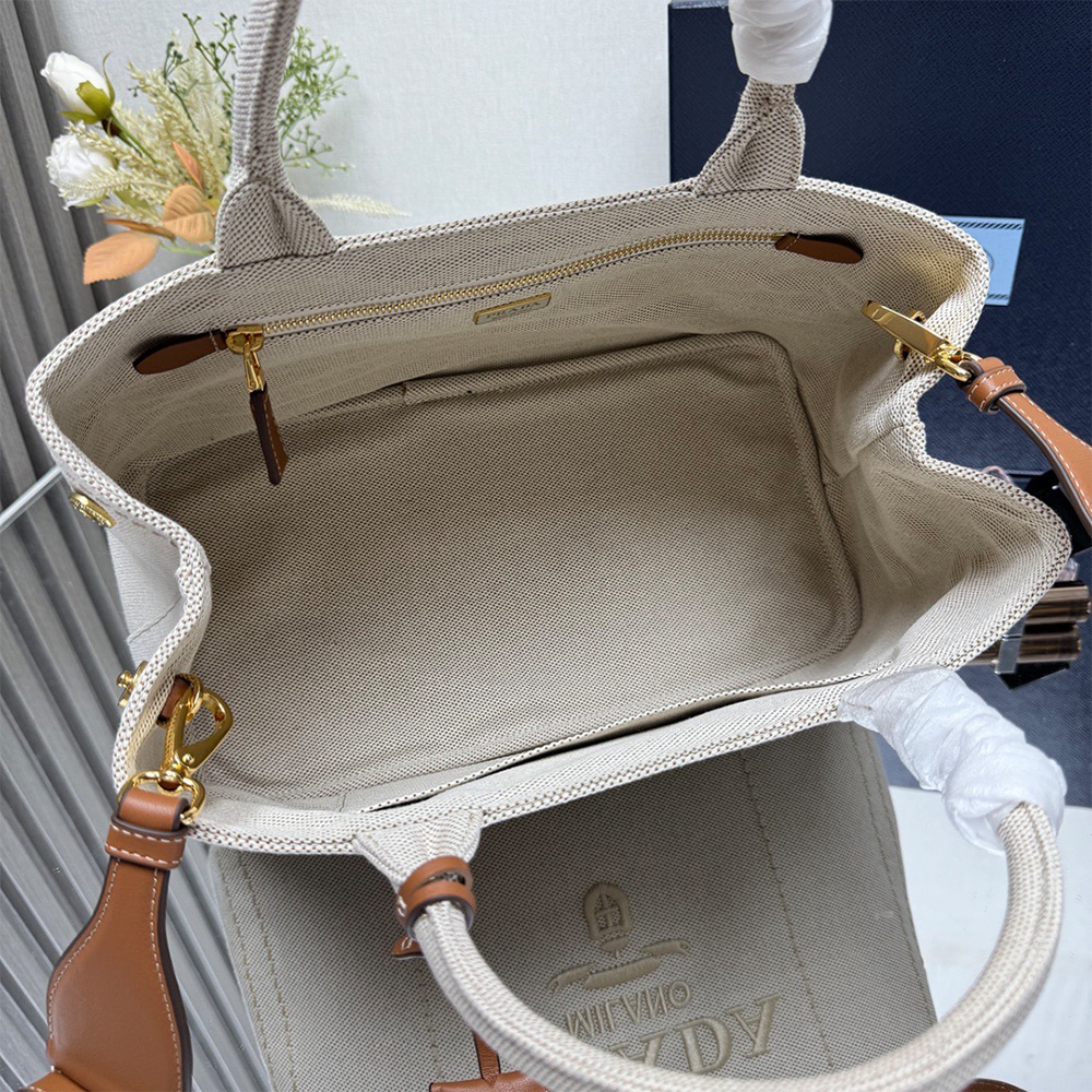 Pra*a Jardiniere large cotton canvas handbag(HIGH-END GRADE)