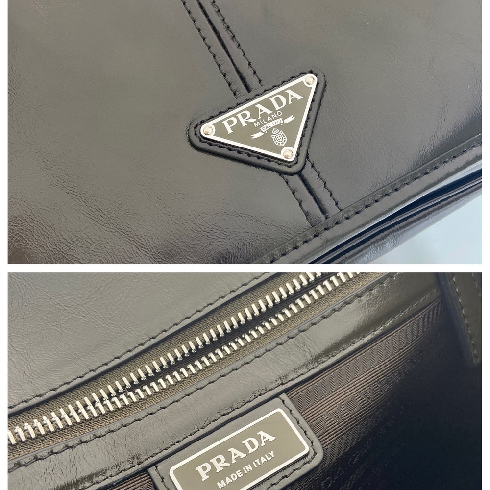 Pra*a Antiqued leather shoulder bag(HIGH-END GRADE)